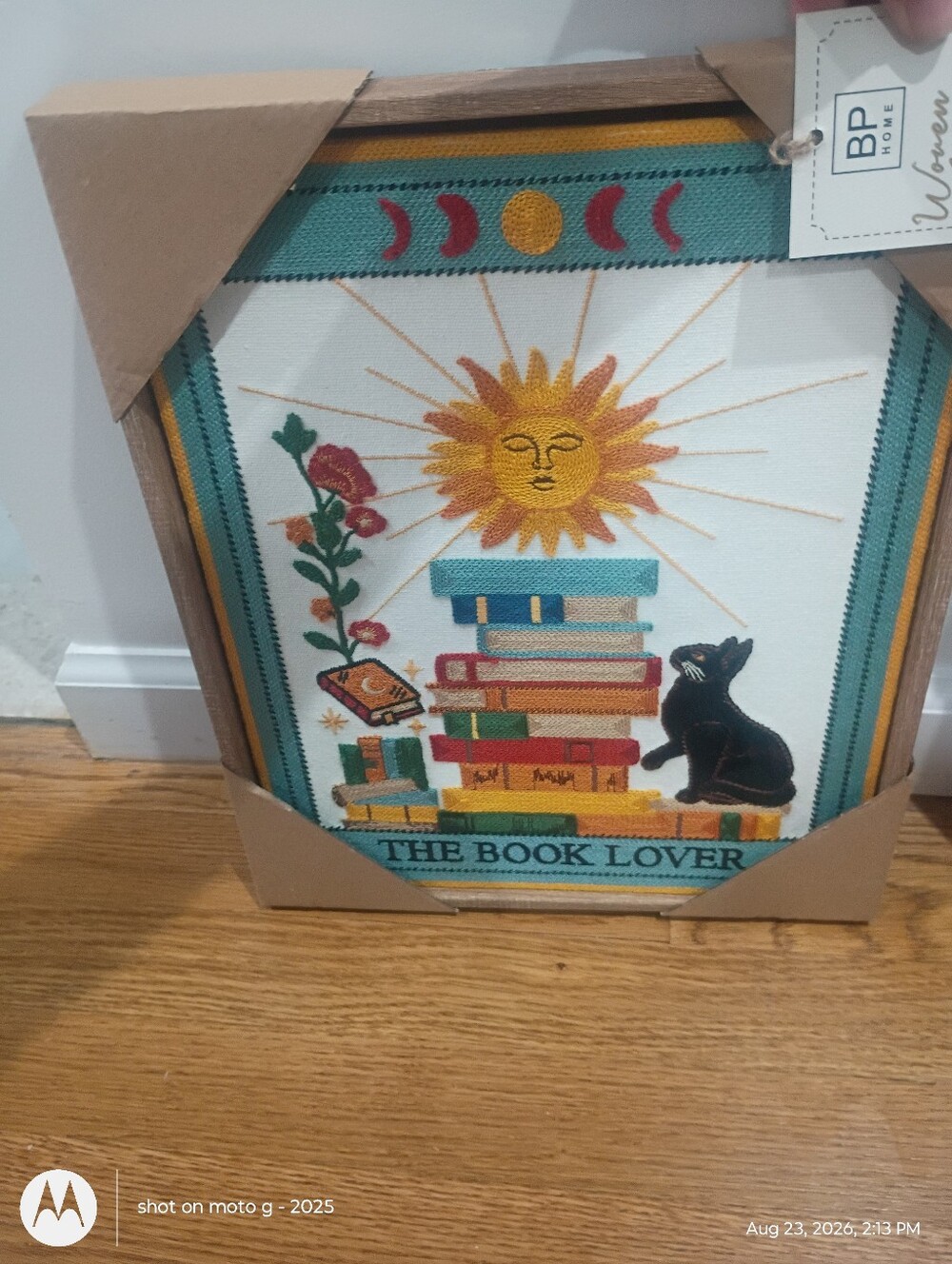 The Book Lover Embroidered Wall Art - Sun & Books- BP Home Woven Artistry